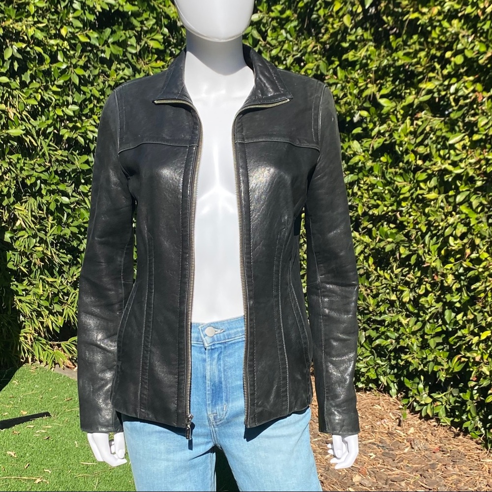 JONES NEW YORK Fitted Leather Jacket
